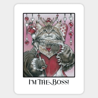 Queen of Hearts Cat - I'm the Boss! - Black Outlined Design Magnet